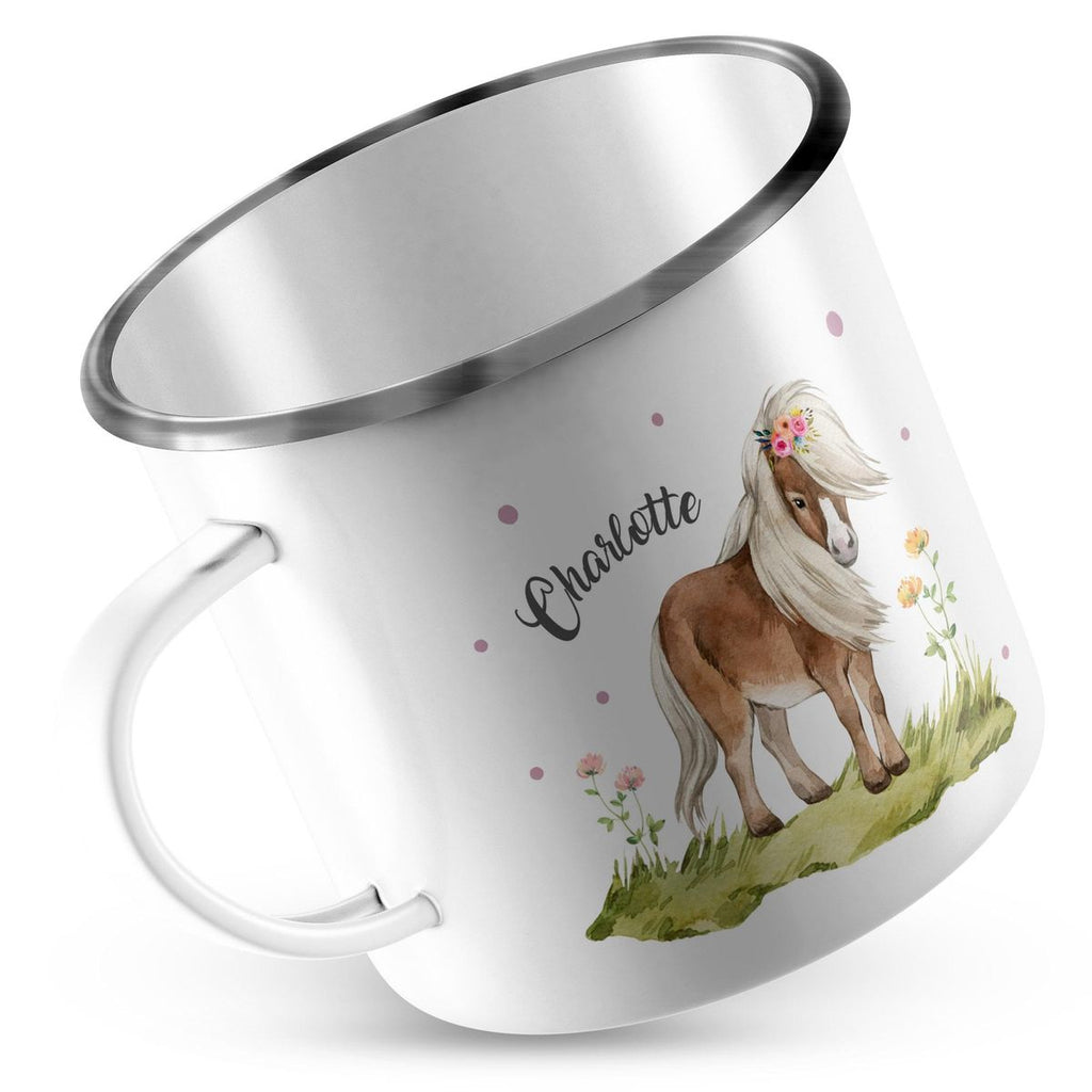 Emaille Tasse Pferd - Pony personalisiert mit Wunschname - von Mikalino