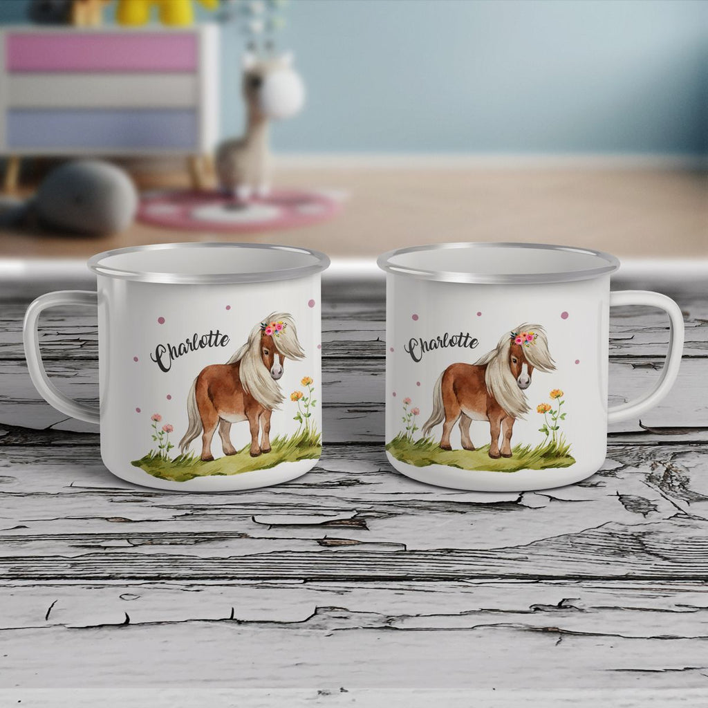 Emaille Tasse Pferd - Pony personalisiert mit Wunschname - von Mikalino