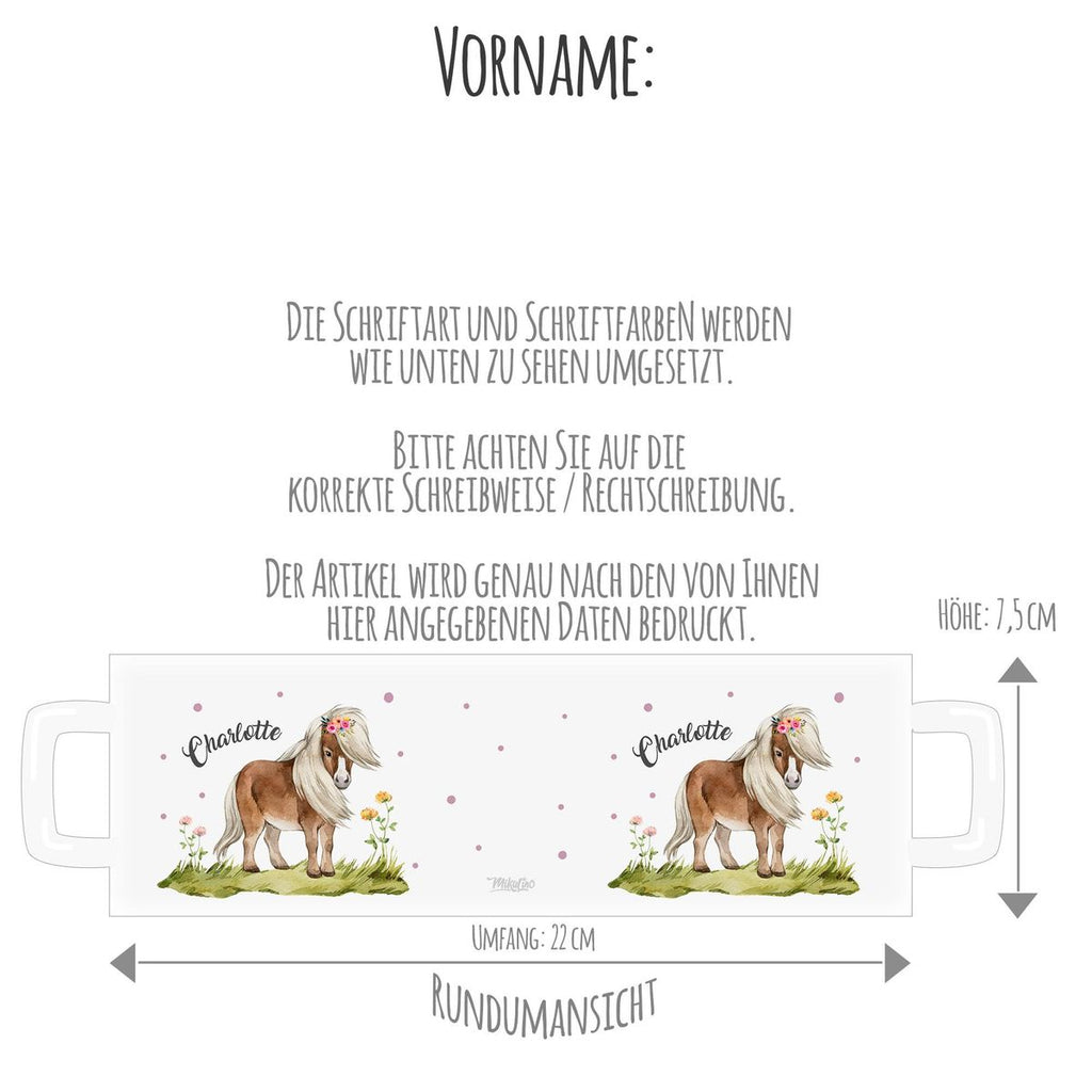 Emaille Tasse Pferd - Pony personalisiert mit Wunschname - von Mikalino