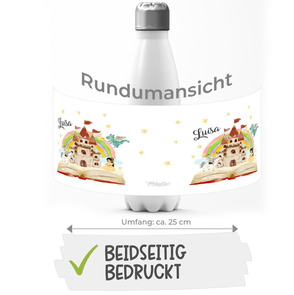 Thermo Trinkflasche Prinzessinschloss personalisiert mit Wunschname - von Mikalino