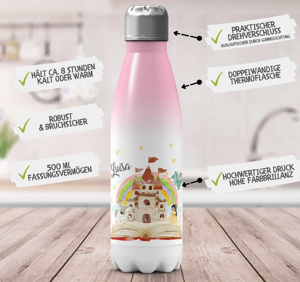 Thermo Trinkflasche Prinzessinschloss personalisiert mit Wunschname - von Mikalino