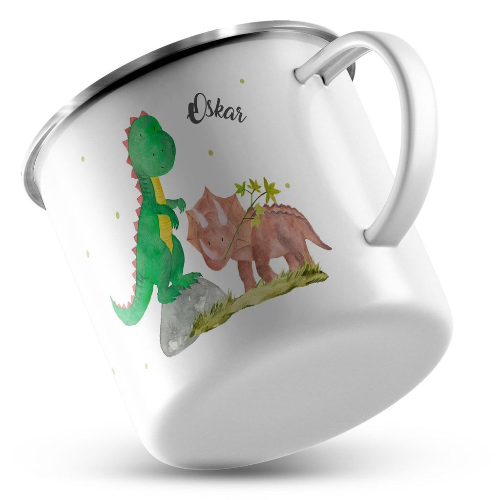 Emaille Tasse Dinosaurier personalisiert mit Wunschname - von Mikalino