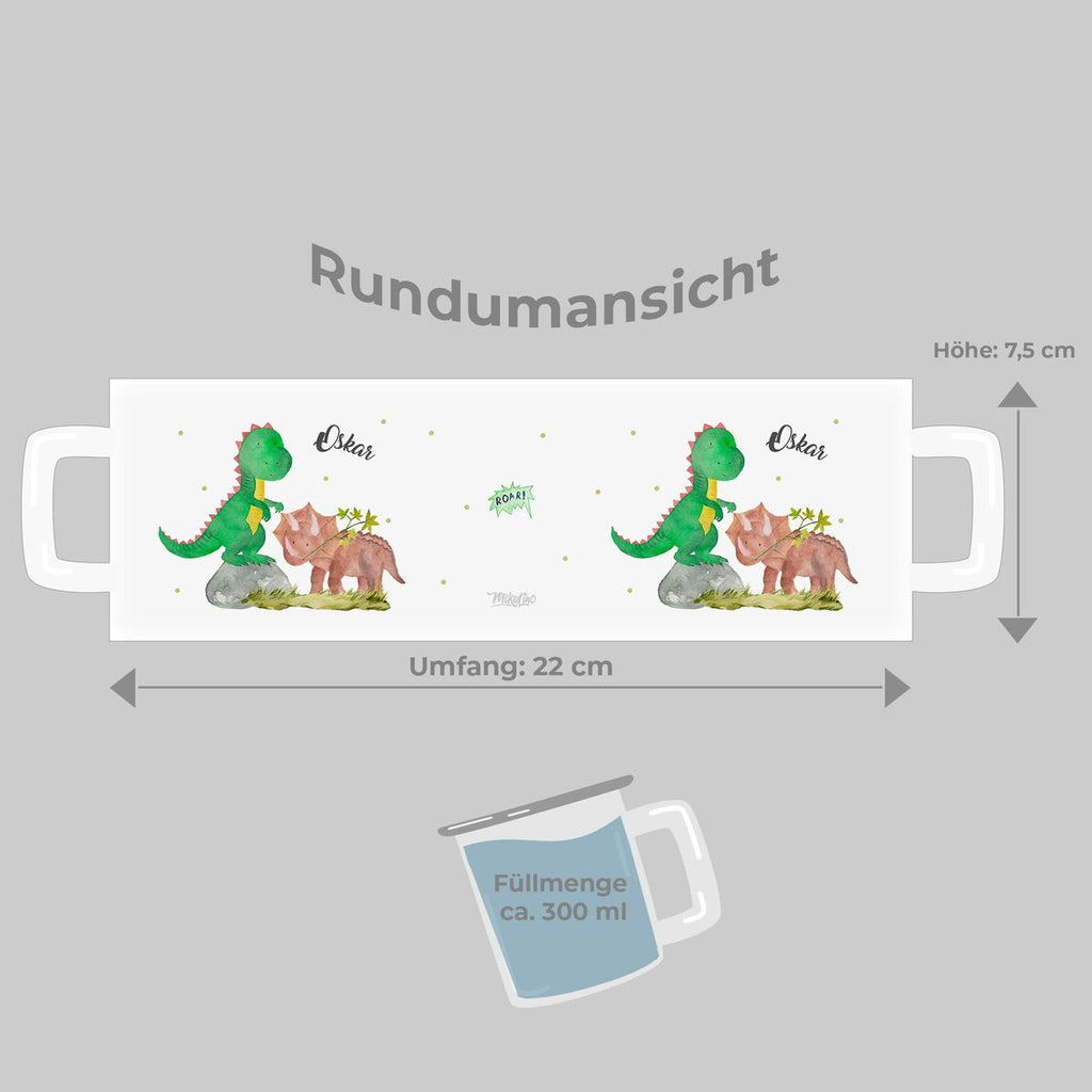 Emaille Tasse Dinosaurier personalisiert mit Wunschname - von Mikalino