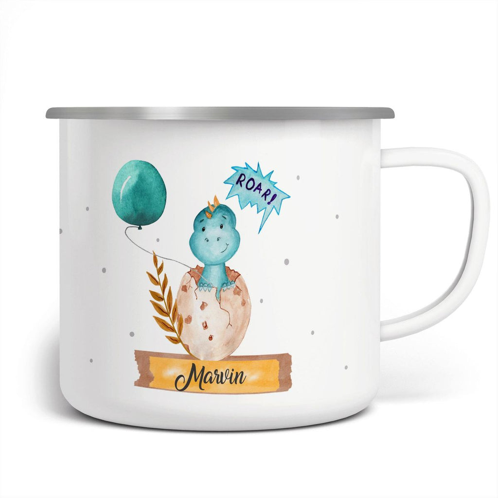 Emaille Tasse Dino Baby personalisiert mit Wunschname - von Mikalino