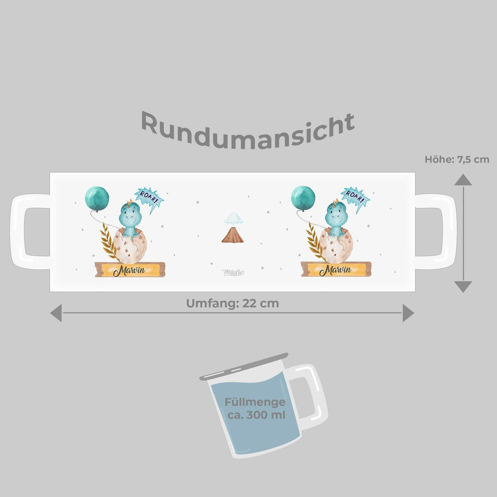 Emaille Tasse Dino Baby personalisiert mit Wunschname - von Mikalino