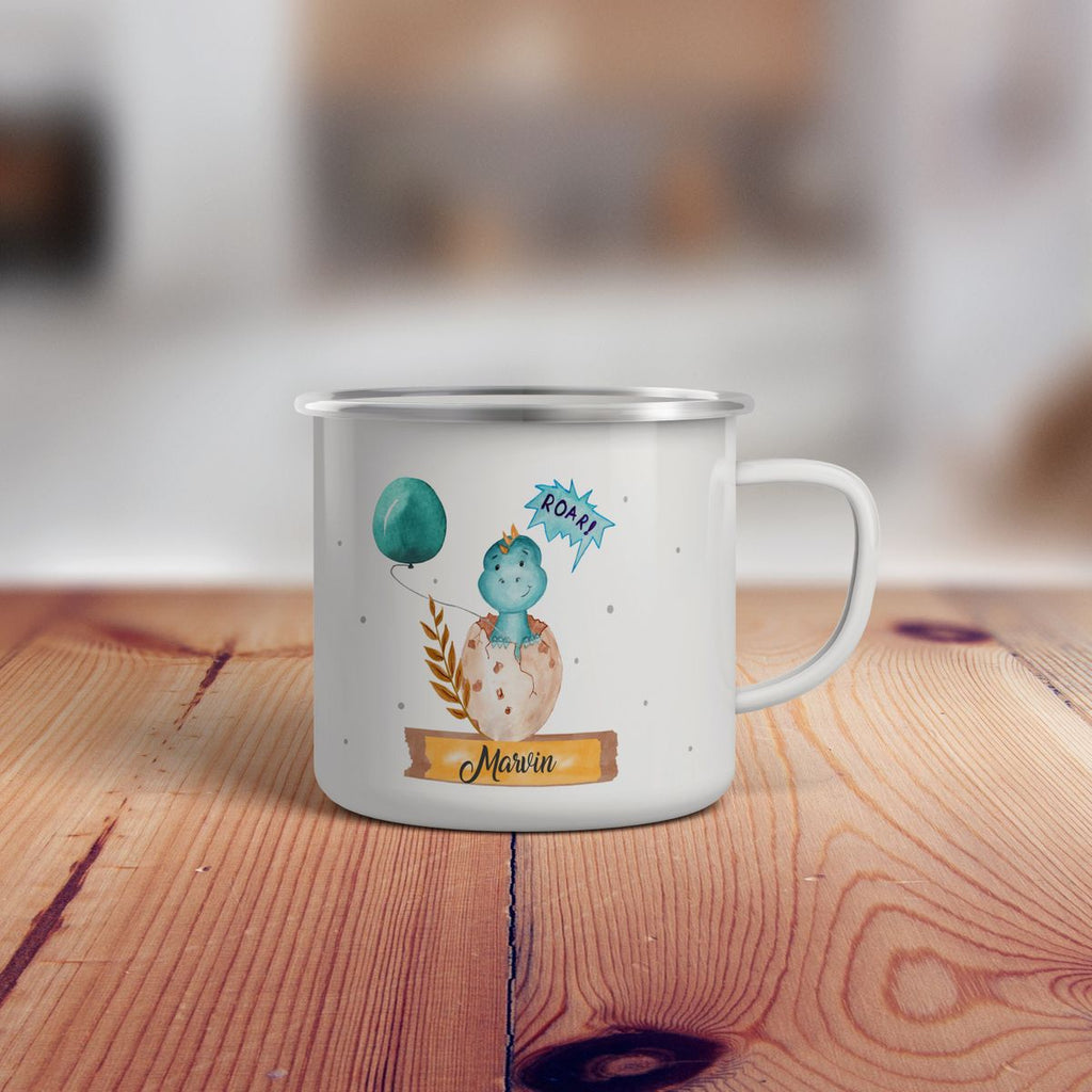 Emaille Tasse Dino Baby personalisiert mit Wunschname - von Mikalino