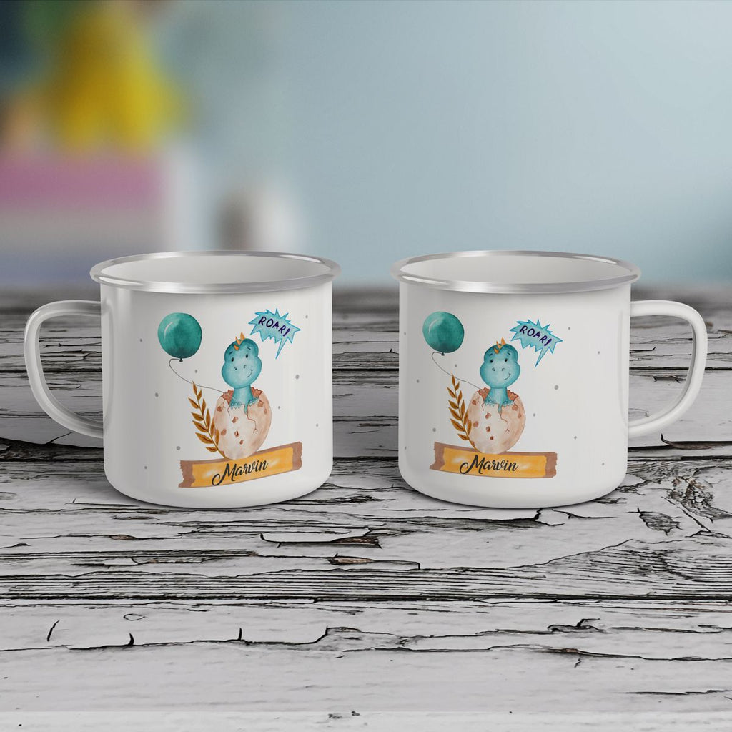 Emaille Tasse Dino Baby personalisiert mit Wunschname - von Mikalino