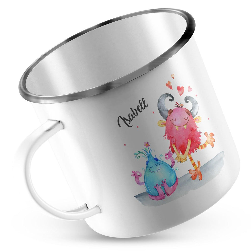 Emaille Tasse Süße Monster personalisiert mit Wunschname - von Mikalino