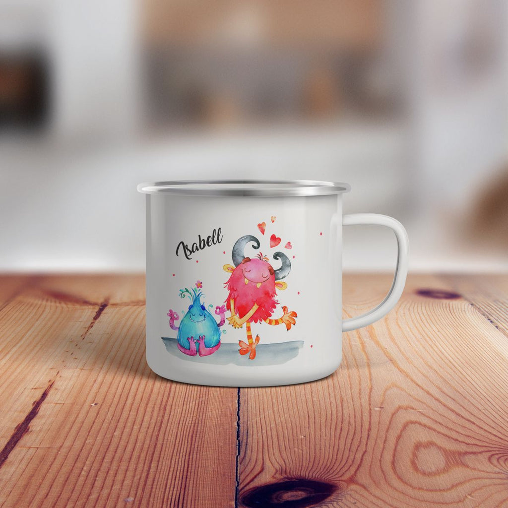 Emaille Tasse Süße Monster personalisiert mit Wunschname - von Mikalino