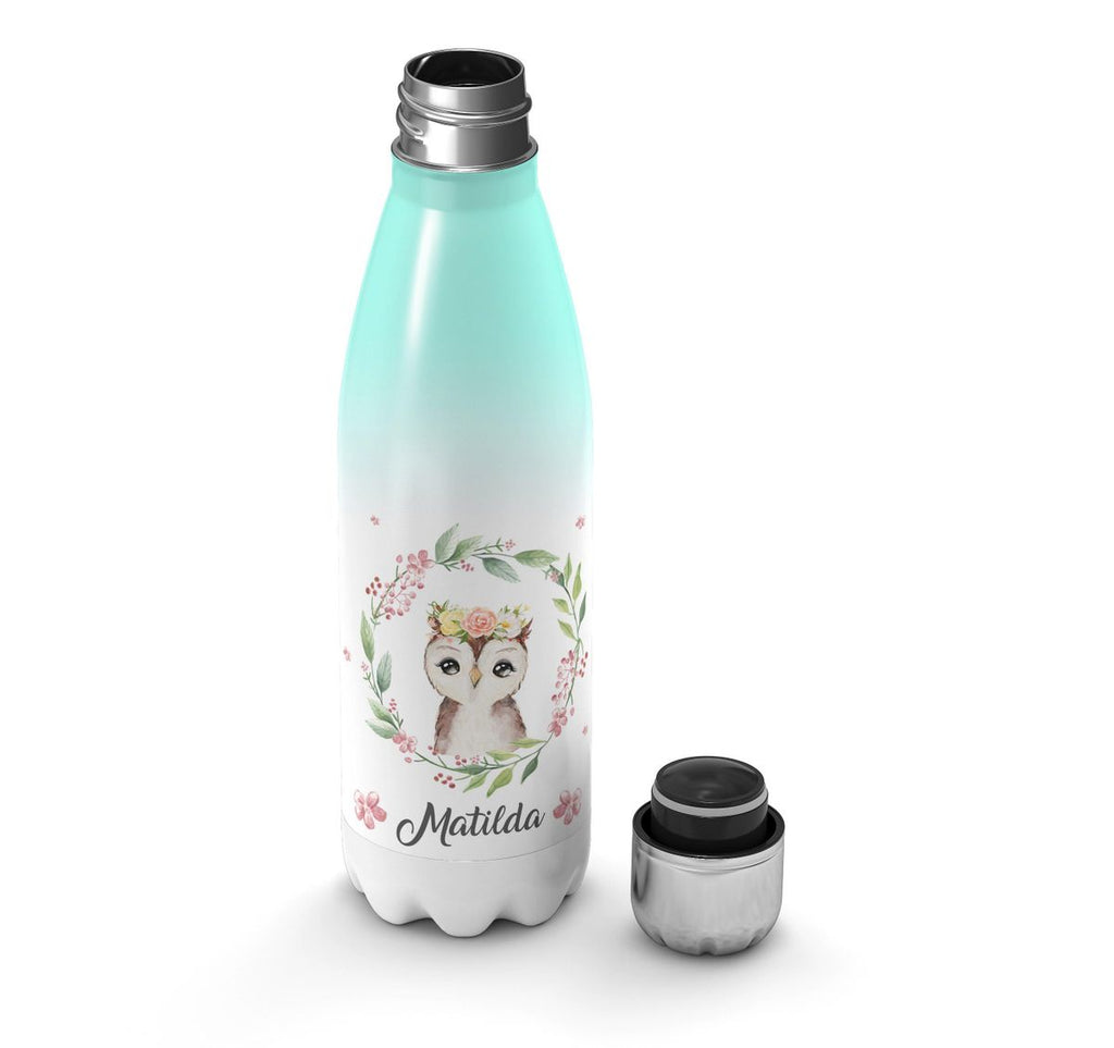 Thermo Trinkflasche Süße Eule mit Blumenkranz personalisiert mit Wunschname - von Mikalino