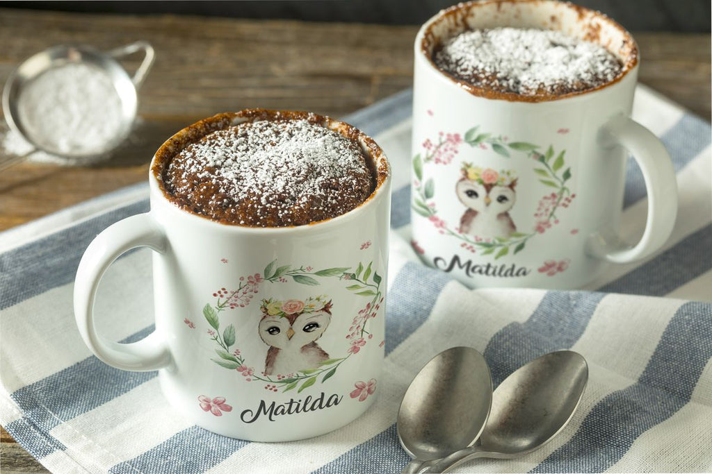 Keramik Tasse Süße Eule mit Blumenkranz personalisiert mit Wunschname - von Mikalino