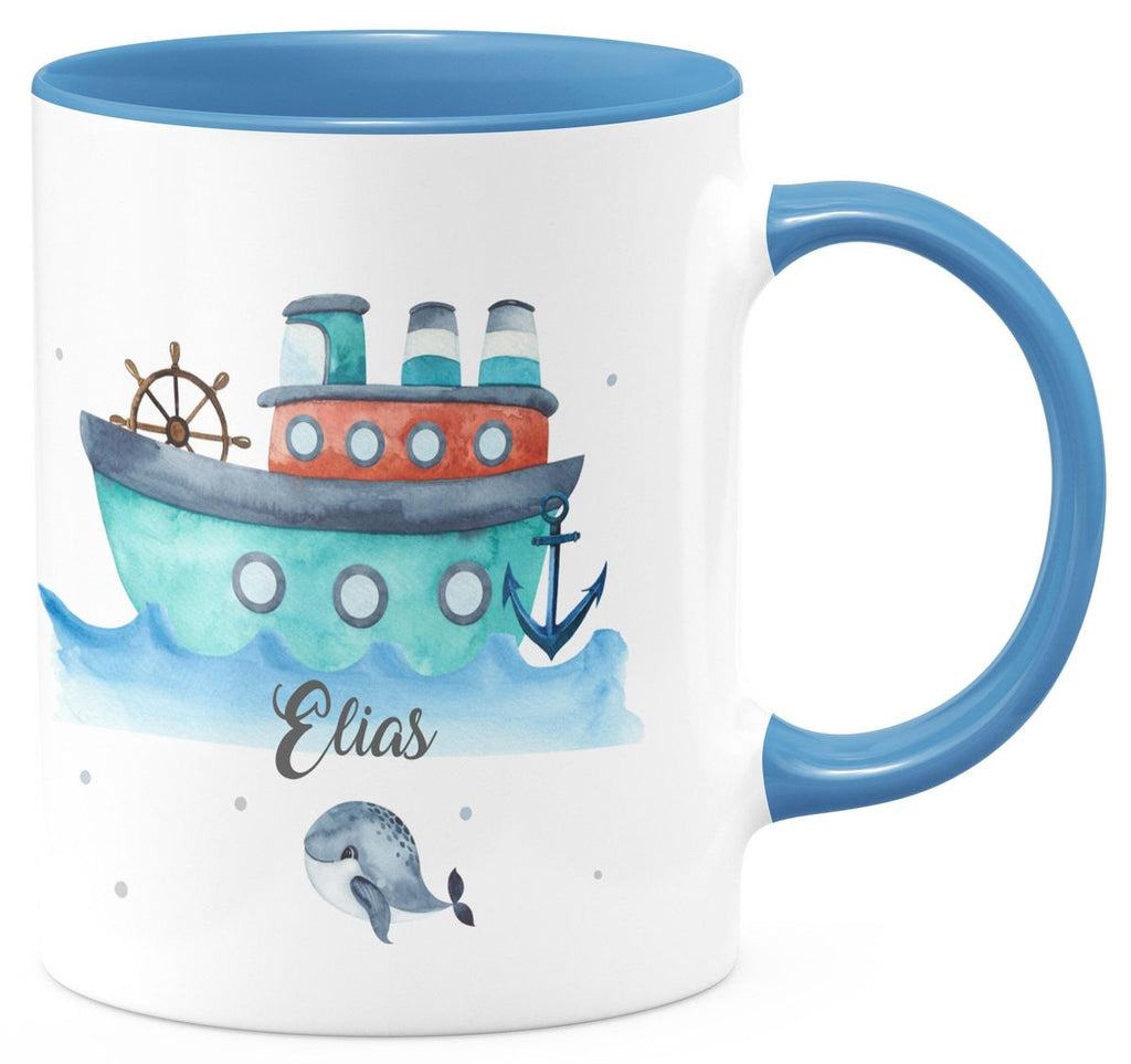 Keramik Tasse Buntes Schiff personalisiert mit Wunschname - von Mikalino