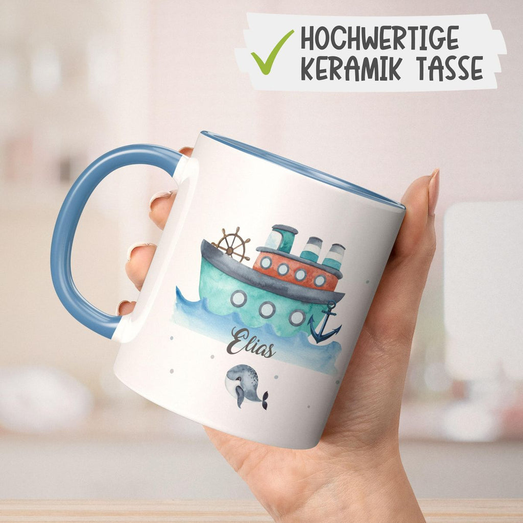 Keramik Tasse Buntes Schiff personalisiert mit Wunschname - von Mikalino