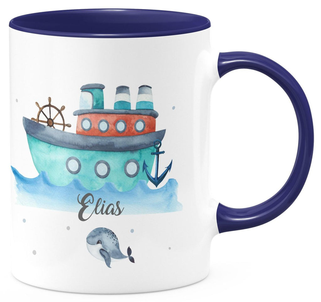 Keramik Tasse Buntes Schiff personalisiert mit Wunschname - von Mikalino