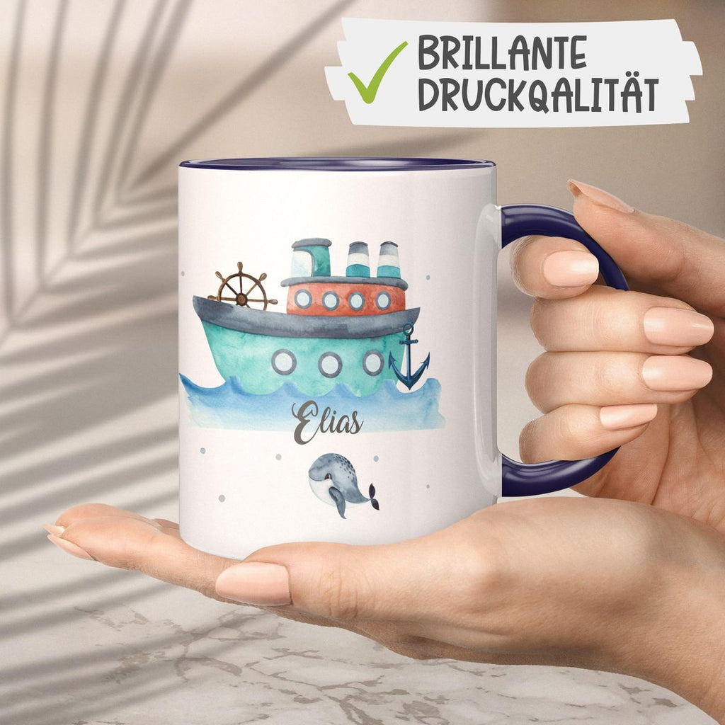 Keramik Tasse Buntes Schiff personalisiert mit Wunschname - von Mikalino