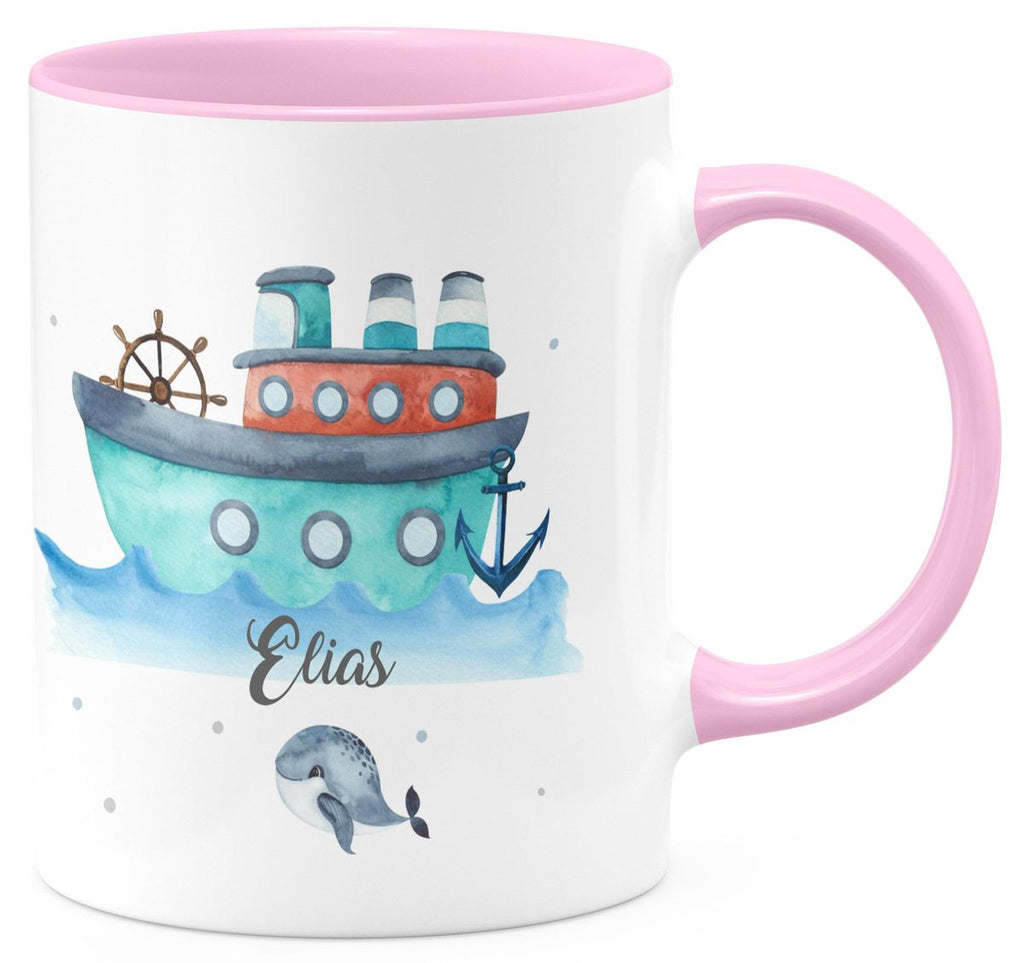 Keramik Tasse Buntes Schiff personalisiert mit Wunschname - von Mikalino