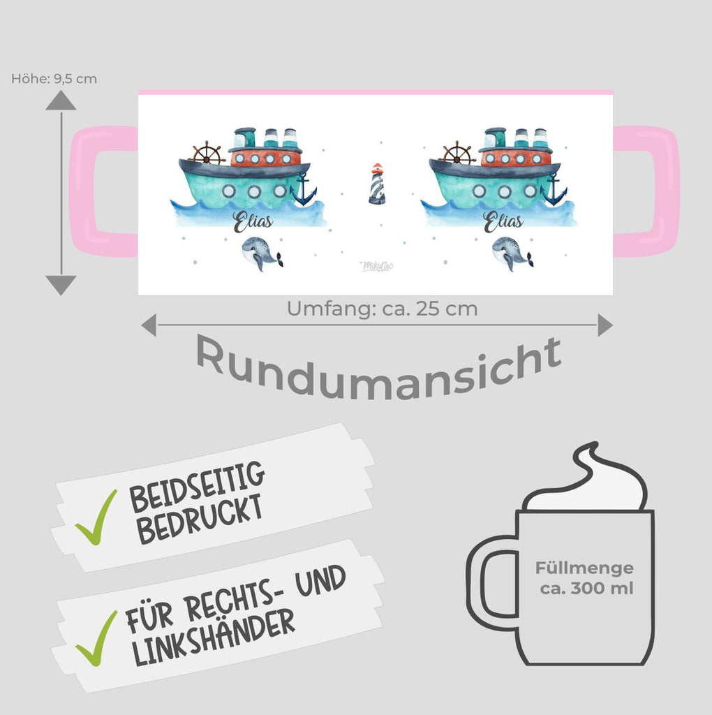 Keramik Tasse Buntes Schiff personalisiert mit Wunschname - von Mikalino