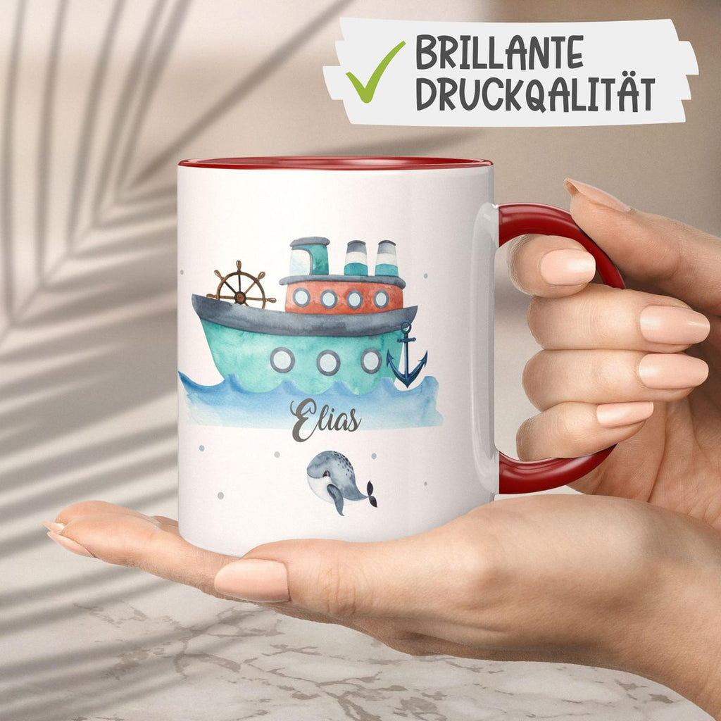 Keramik Tasse Buntes Schiff personalisiert mit Wunschname - von Mikalino