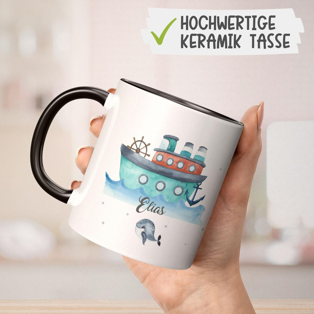 Keramik Tasse Buntes Schiff personalisiert mit Wunschname - von Mikalino