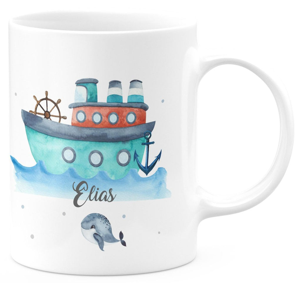 Keramik Tasse Buntes Schiff personalisiert mit Wunschname - von Mikalino