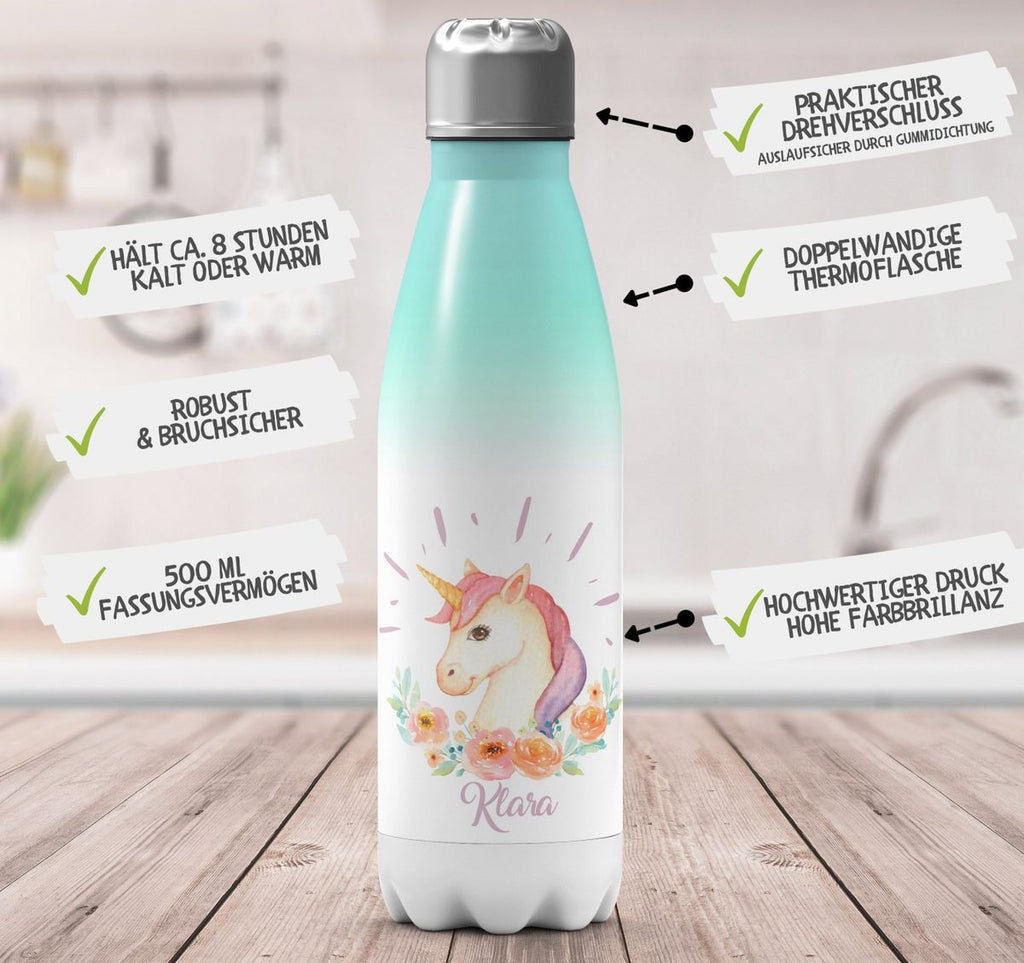 Thermo Trinkflasche Süßes Einhorn personalisiert mit Wunschname - von Mikalino