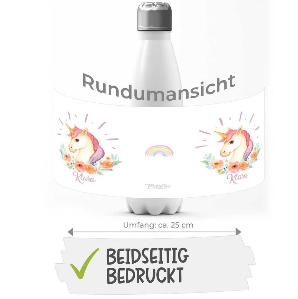 Thermo Trinkflasche Süßes Einhorn personalisiert mit Wunschname - von Mikalino