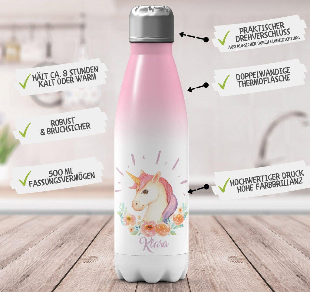 Thermo Trinkflasche Süßes Einhorn personalisiert mit Wunschname - von Mikalino