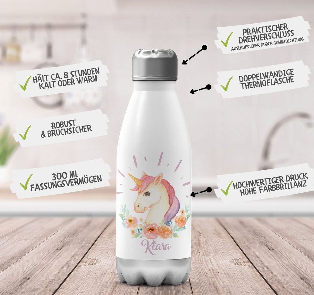 Thermo Trinkflasche Süßes Einhorn personalisiert mit Wunschname - von Mikalino