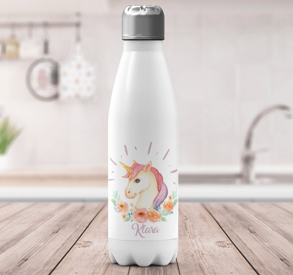 Thermo Trinkflasche Süßes Einhorn personalisiert mit Wunschname - von Mikalino