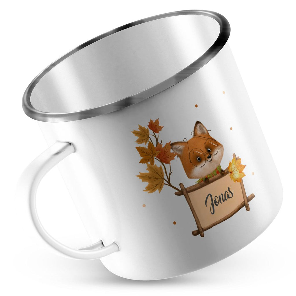 Emaille Tasse Süßer Fuchs mit Brille personalisiert mit Wunschname - von Mikalino