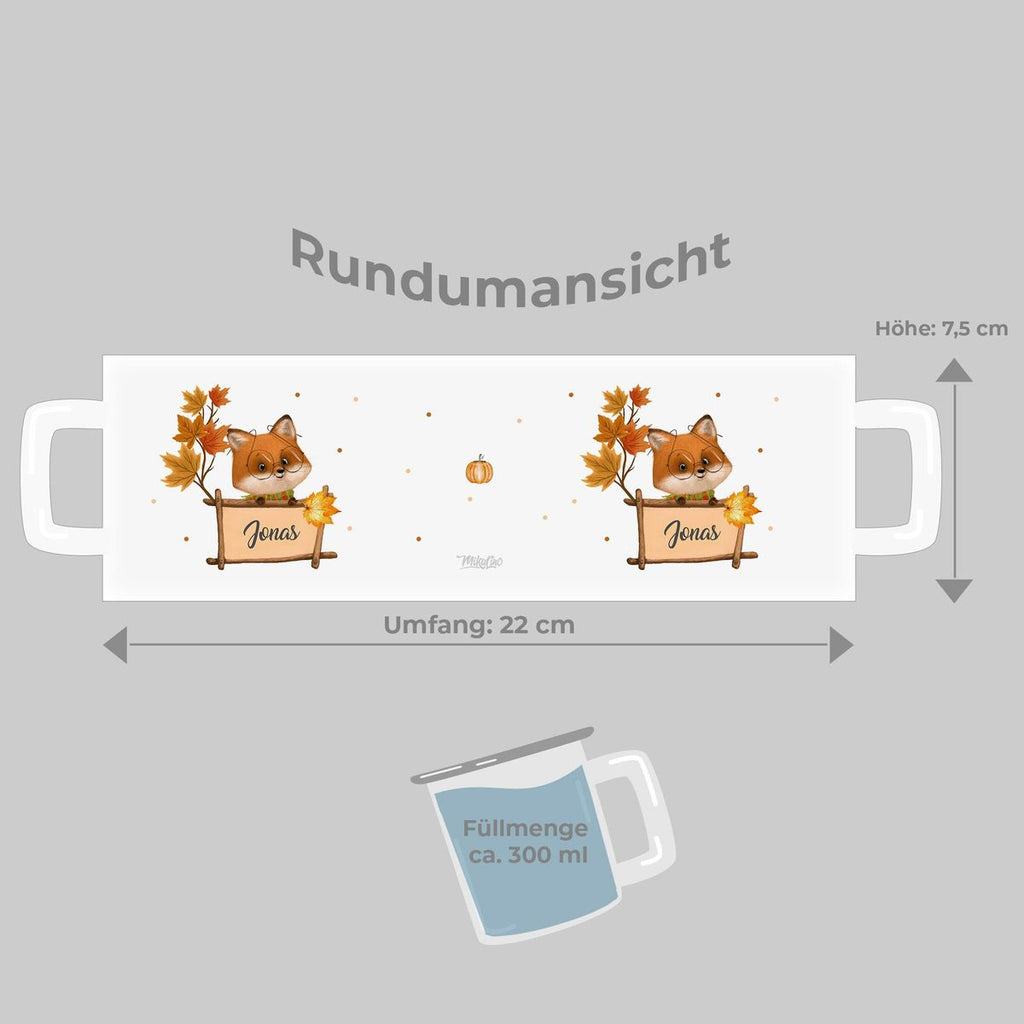 Emaille Tasse Süßer Fuchs mit Brille personalisiert mit Wunschname - von Mikalino