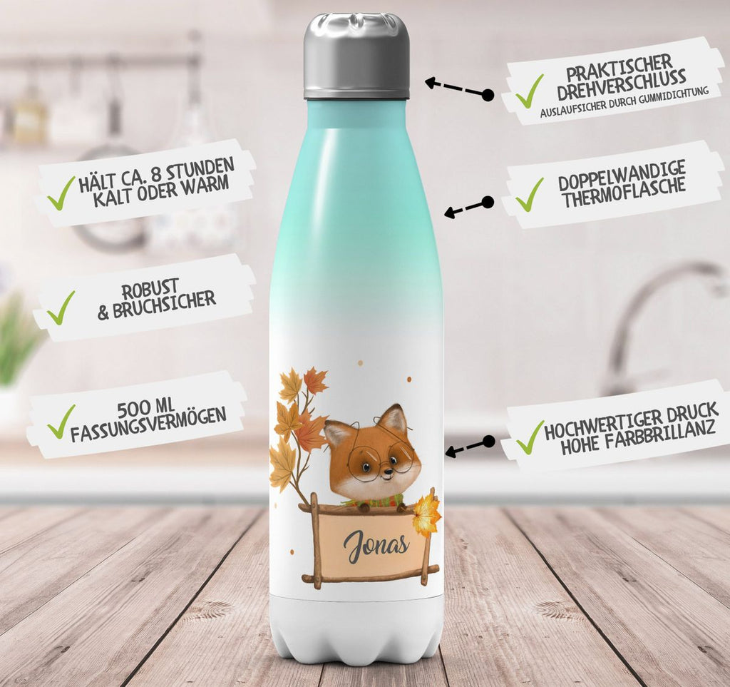 Thermo Trinkflasche Süßer Fuchs mit Brille personlisiert mit Wunschname - von Mikalino