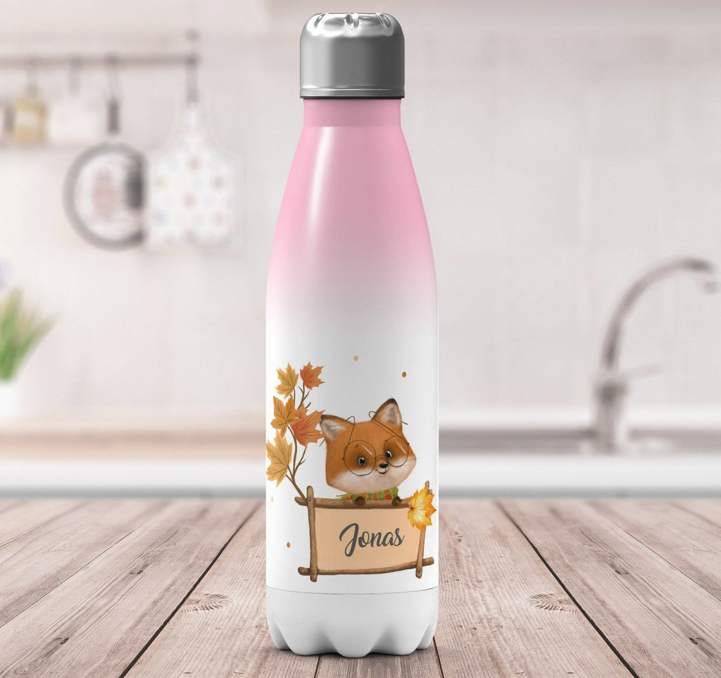 Thermo Trinkflasche Süßer Fuchs mit Brille personlisiert mit Wunschname - von Mikalino