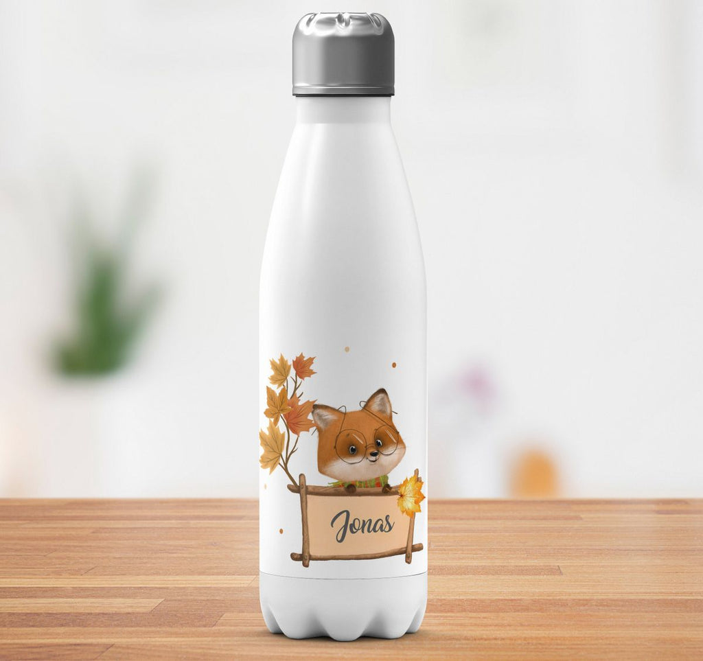 Thermo Trinkflasche Süßer Fuchs mit Brille personlisiert mit Wunschname - von Mikalino