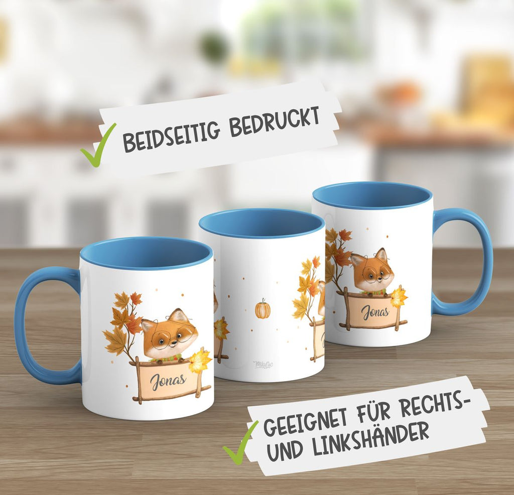 Keramik Tasse Süßer Fuchs mit Brille personlisiert mit Wunschname - von Mikalino