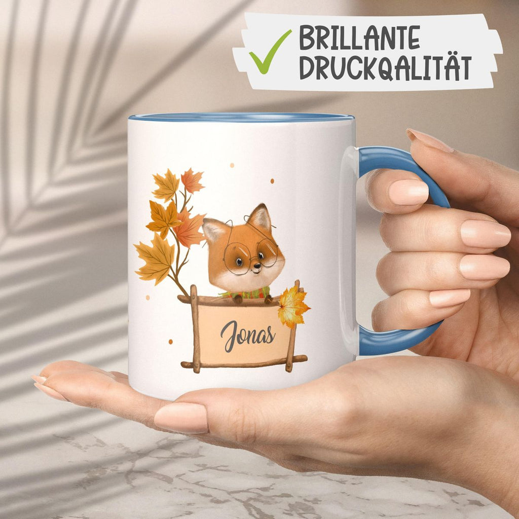 Keramik Tasse Süßer Fuchs mit Brille personlisiert mit Wunschname - von Mikalino