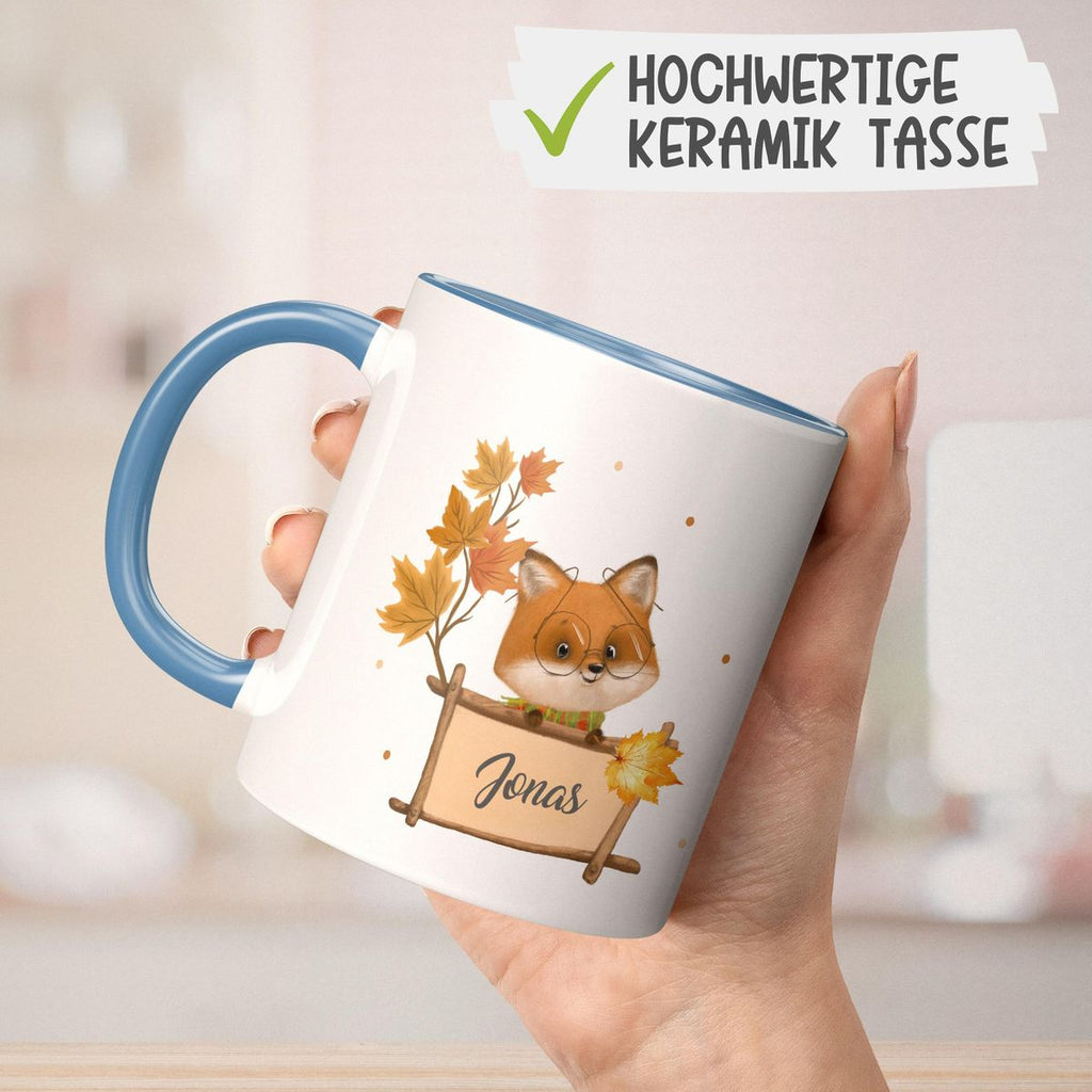 Keramik Tasse Süßer Fuchs mit Brille personlisiert mit Wunschname - von Mikalino