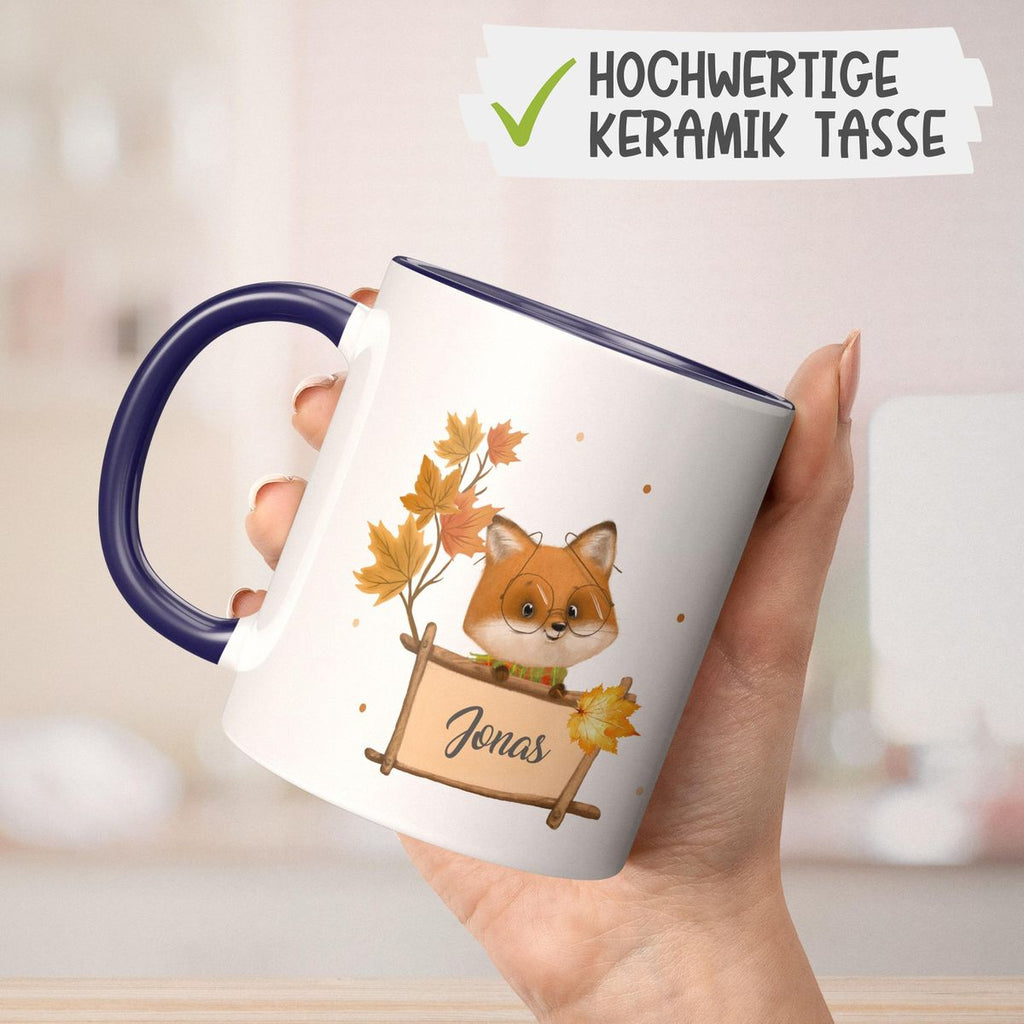 Keramik Tasse Süßer Fuchs mit Brille personlisiert mit Wunschname - von Mikalino