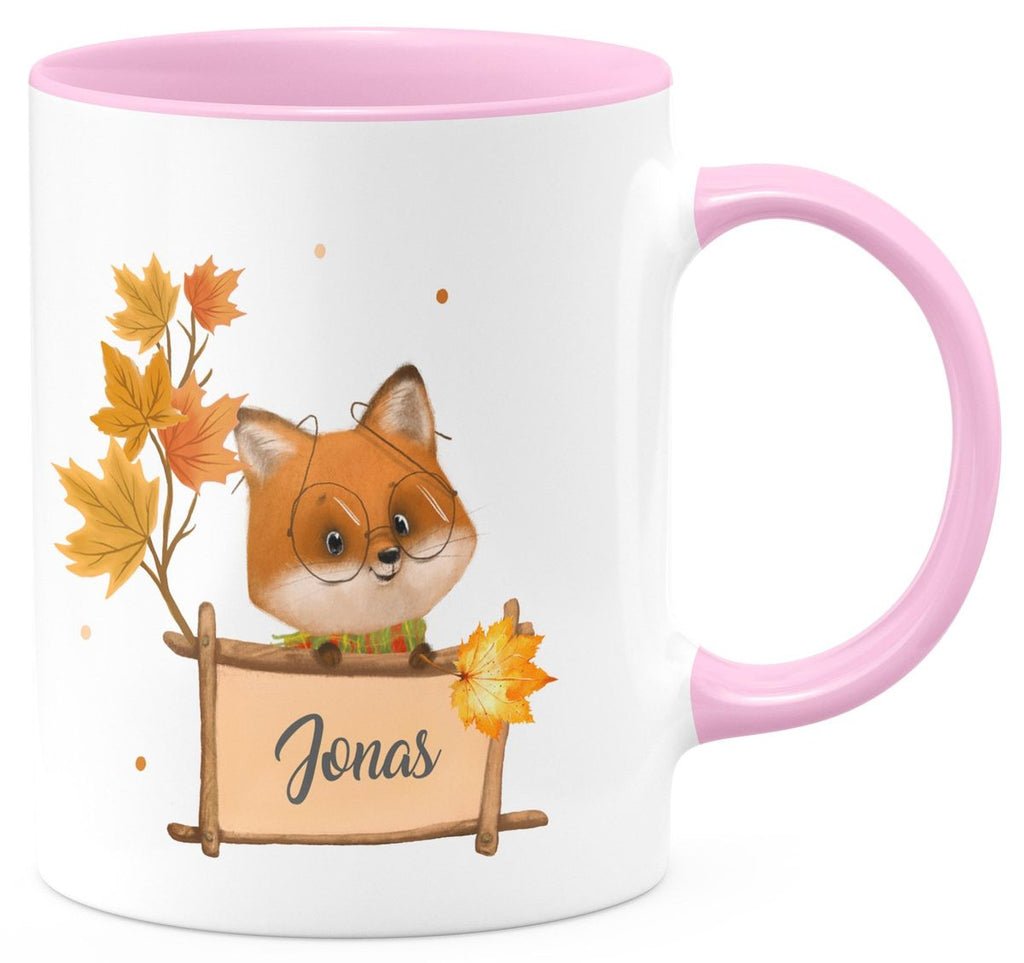 Keramik Tasse Süßer Fuchs mit Brille personlisiert mit Wunschname - von Mikalino