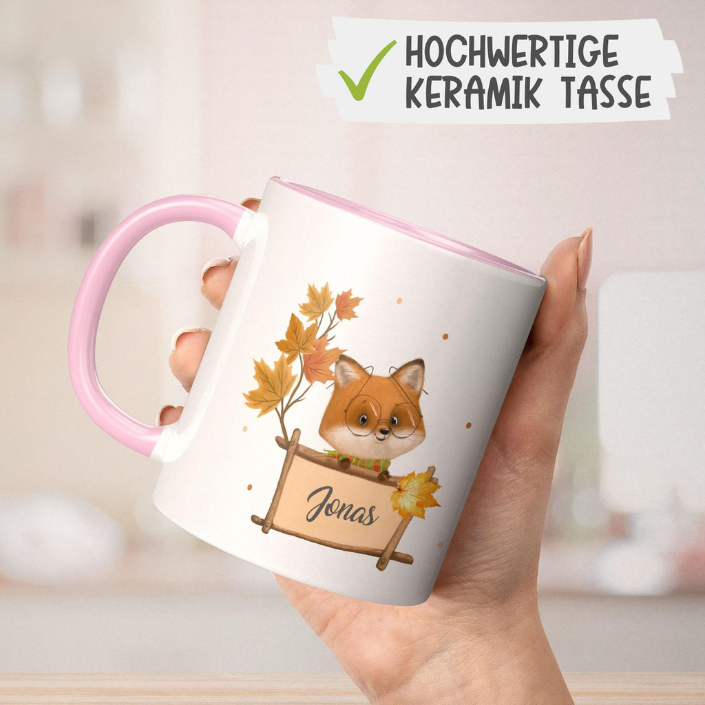 Keramik Tasse Süßer Fuchs mit Brille personlisiert mit Wunschname - von Mikalino