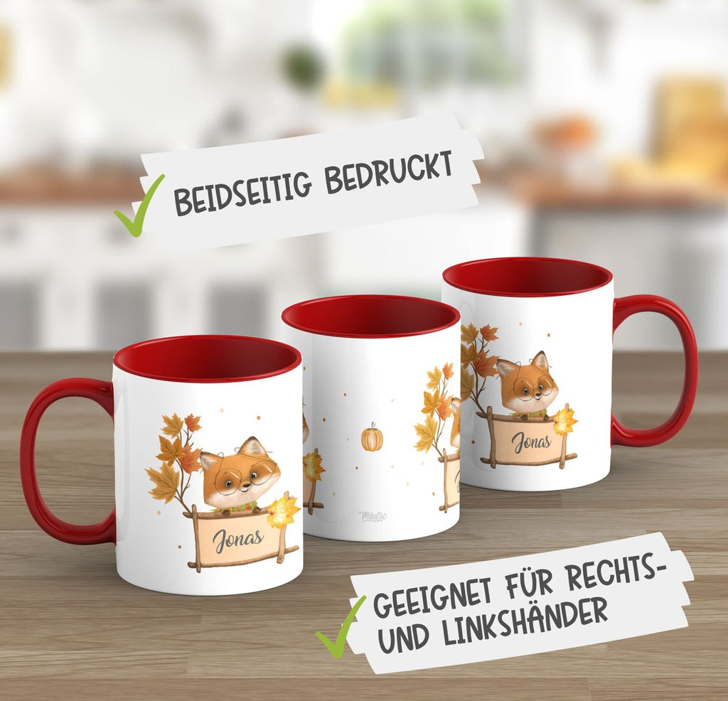 Keramik Tasse Süßer Fuchs mit Brille personlisiert mit Wunschname - von Mikalino