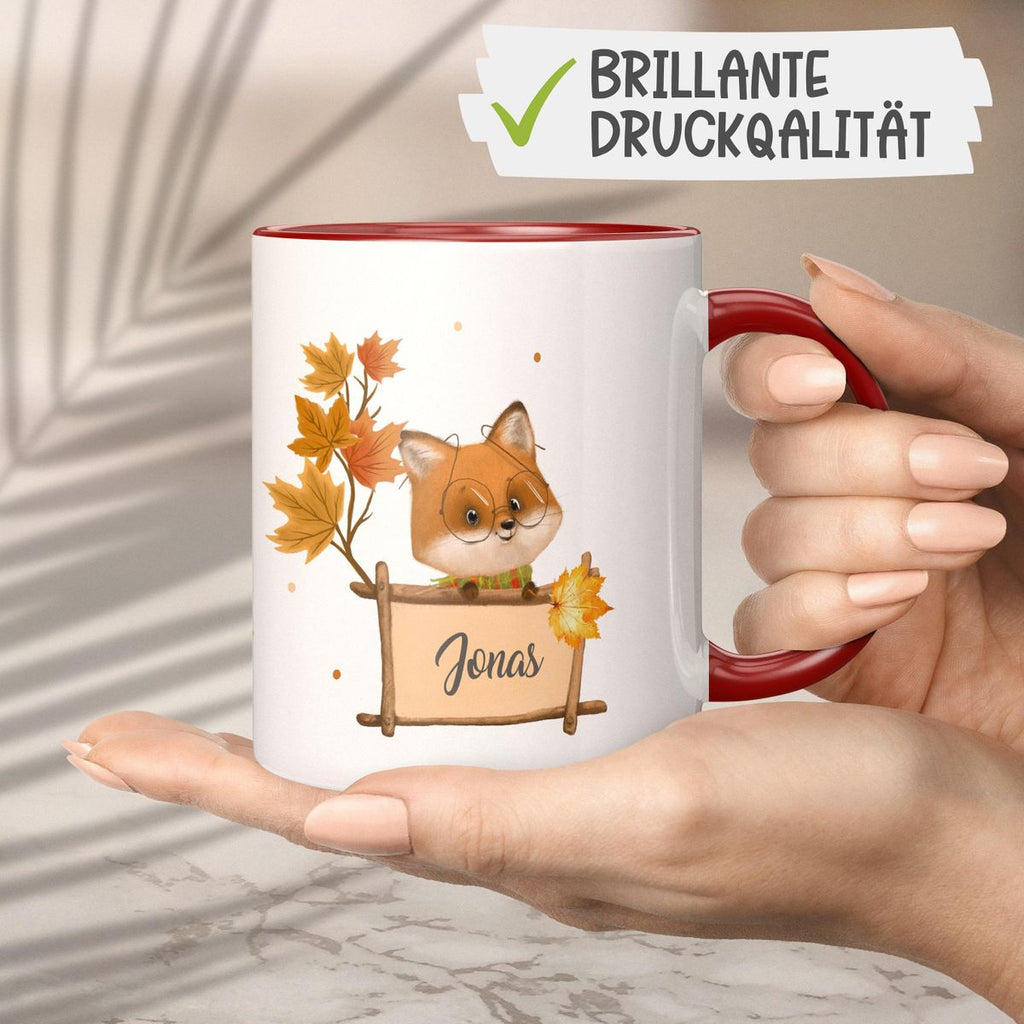 Keramik Tasse Süßer Fuchs mit Brille personlisiert mit Wunschname - von Mikalino