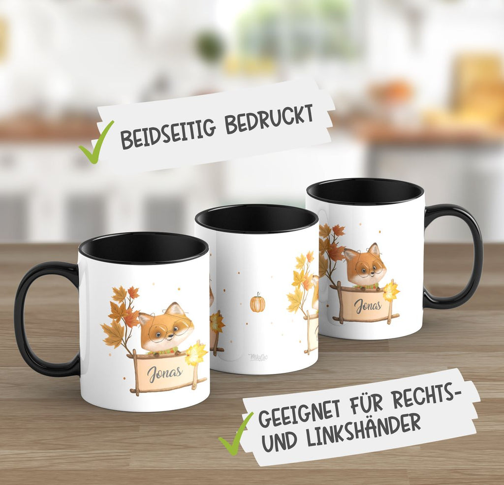 Keramik Tasse Süßer Fuchs mit Brille personlisiert mit Wunschname - von Mikalino