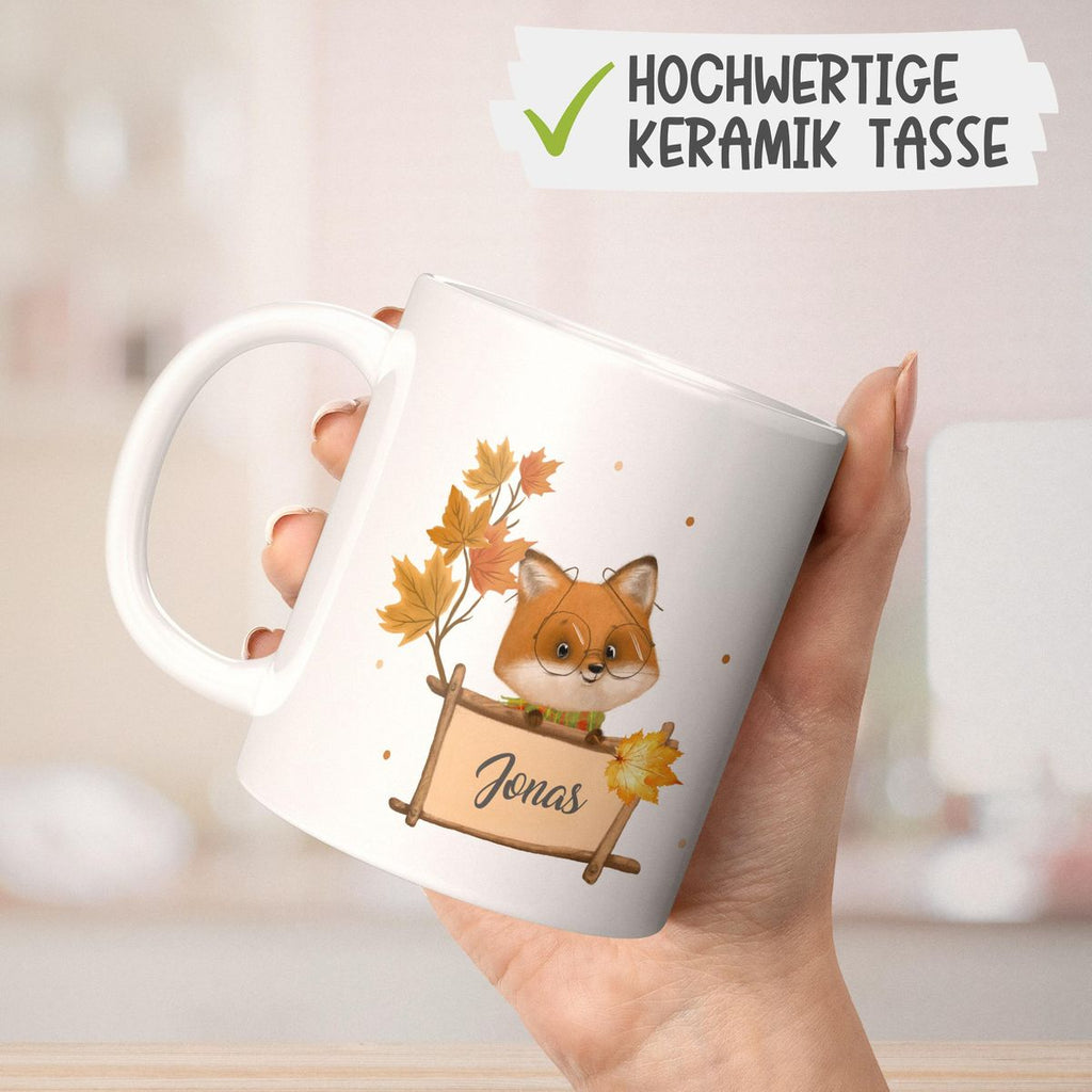 Keramik Tasse Süßer Fuchs mit Brille personlisiert mit Wunschname - von Mikalino