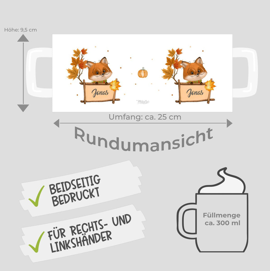 Keramik Tasse Süßer Fuchs mit Brille personlisiert mit Wunschname - von Mikalino