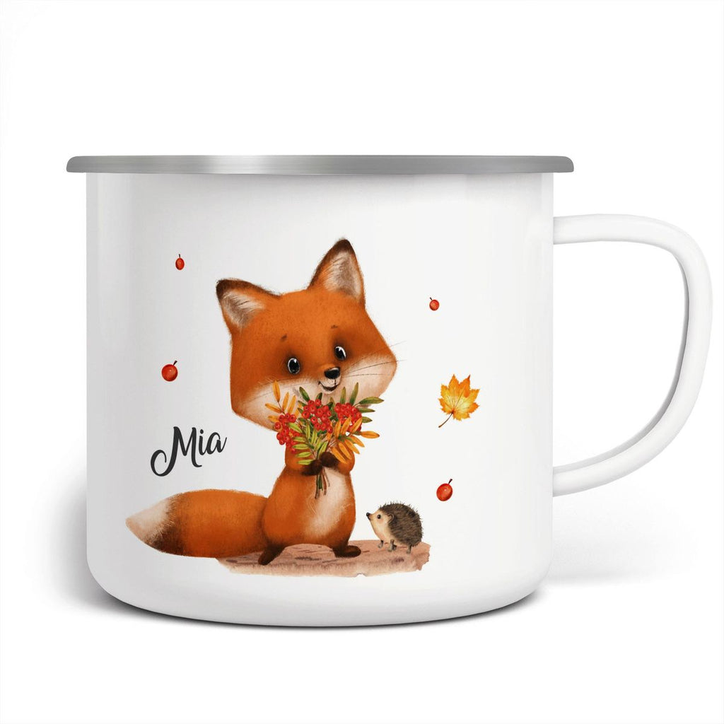 Emaille Tasse Niedlicher Fuchs personalisiert mit Wunschname - von Mikalino