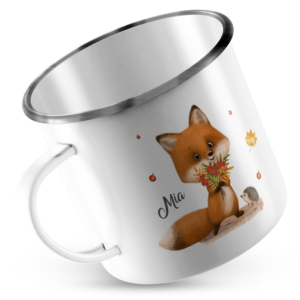 Emaille Tasse Niedlicher Fuchs personalisiert mit Wunschname - von Mikalino