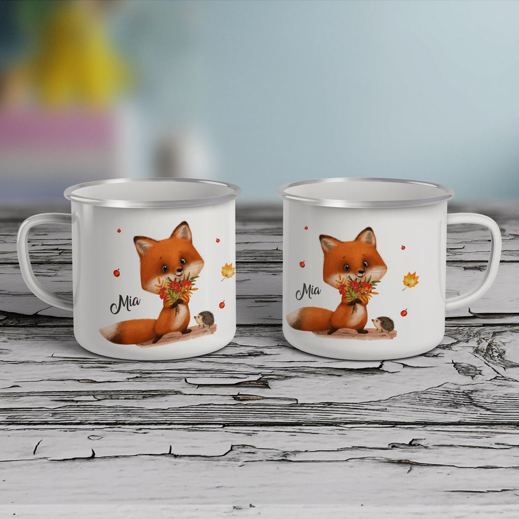 Emaille Tasse Niedlicher Fuchs personalisiert mit Wunschname - von Mikalino