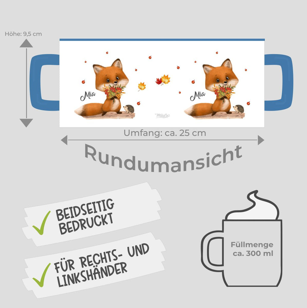 Keramik Tasse Niedlicher Fuchs personalisiert mit Wunschname - von Mikalino