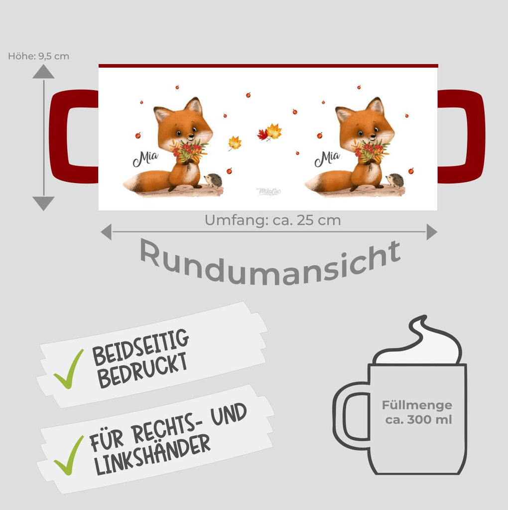 Keramik Tasse Niedlicher Fuchs personalisiert mit Wunschname - von Mikalino